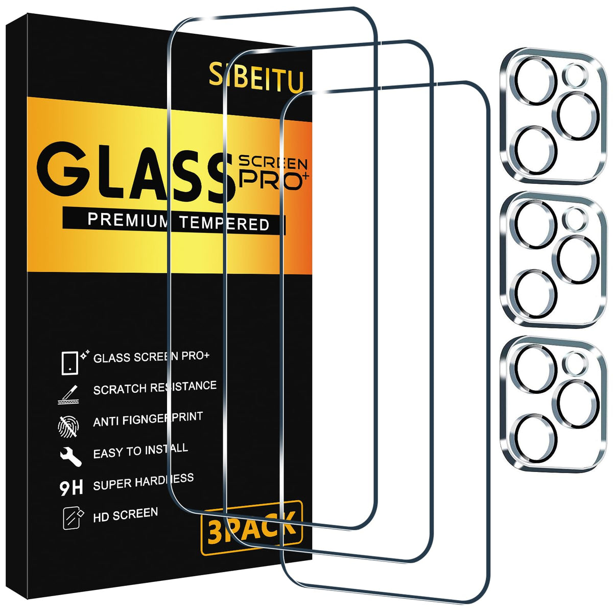 SIBEITU 3+3 Pack Screen Protector + Camera Lens Protector for iPhone 18 Pro