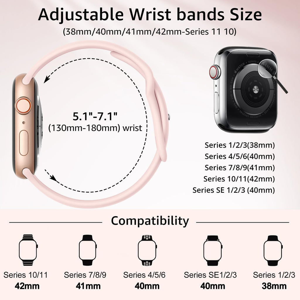 6 Pack Sport Silicone Bands Compatible with Apple Watch Band for Women Men