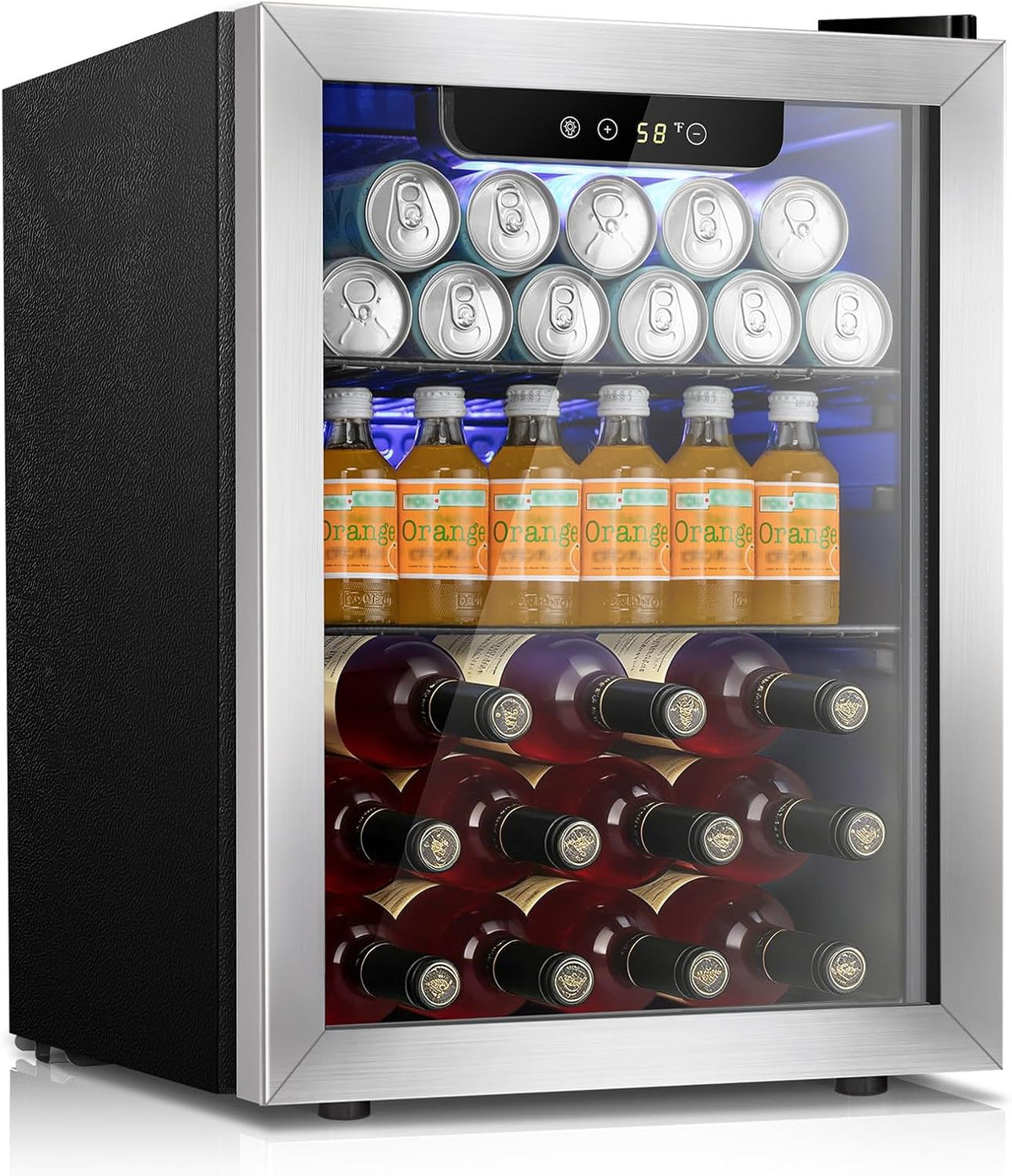 Kismile 18 Bottle Freestanding Wine Cooler Refrigerator, 1.7 Cu. Ft Mini Wine Fridge with Digital Temperature Control, Single Zone Cooling, Double-Layer Glass Door & Removable Shelves, 40-61°F