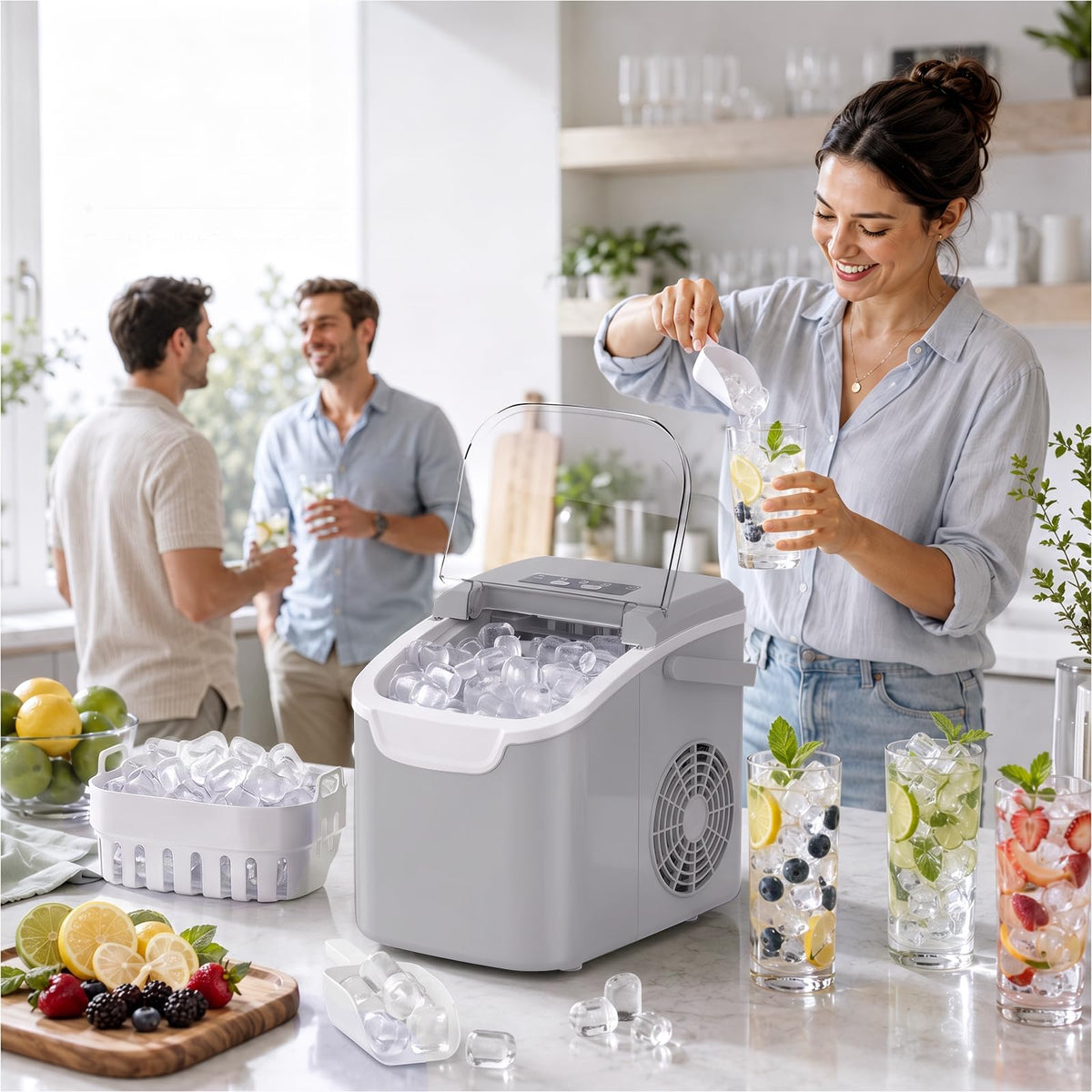 Kismile Countertop Ice Maker Machine, 26Lbs/Day Fastest 6‑Min Ice, Black