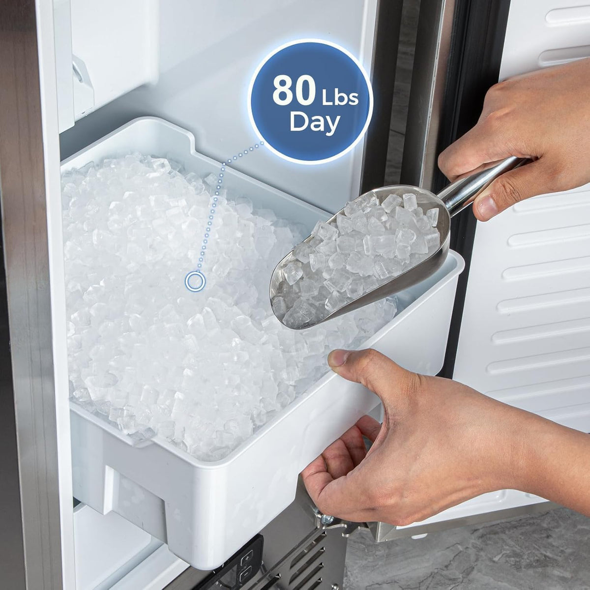 Kismile 80 lbs/Day Under Counter Nugget Ice Maker, Dual Ice Baskets, Silver