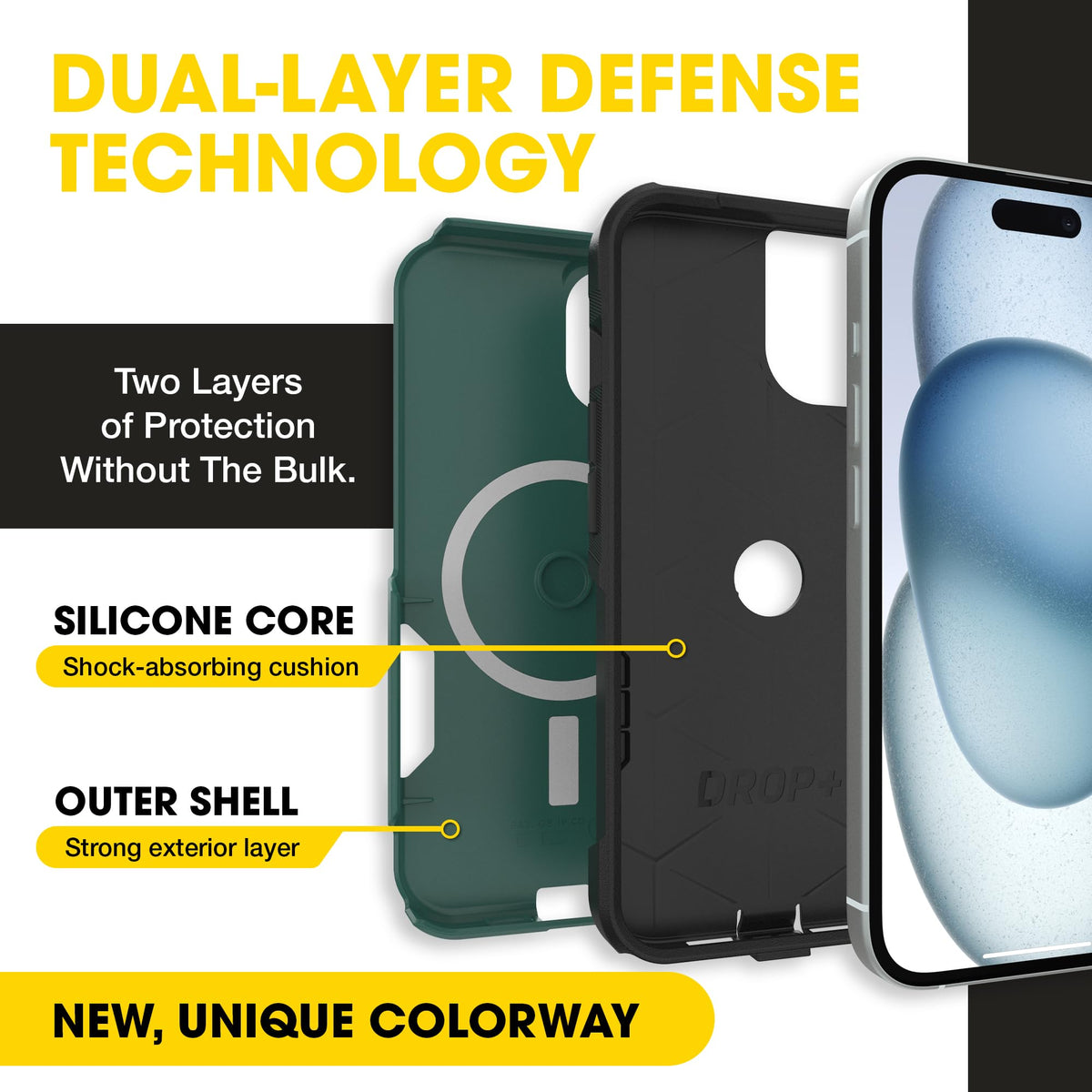 OtterBox iPhone 17e, 16e, 15, 14, & 13 Commuter Series Case - Black, Slim & Tough, Pocket-Friendly, with Port Protection - Thin & Protective iPhone Case, Dual-Layer, Impact Absorbing iPhone Case
