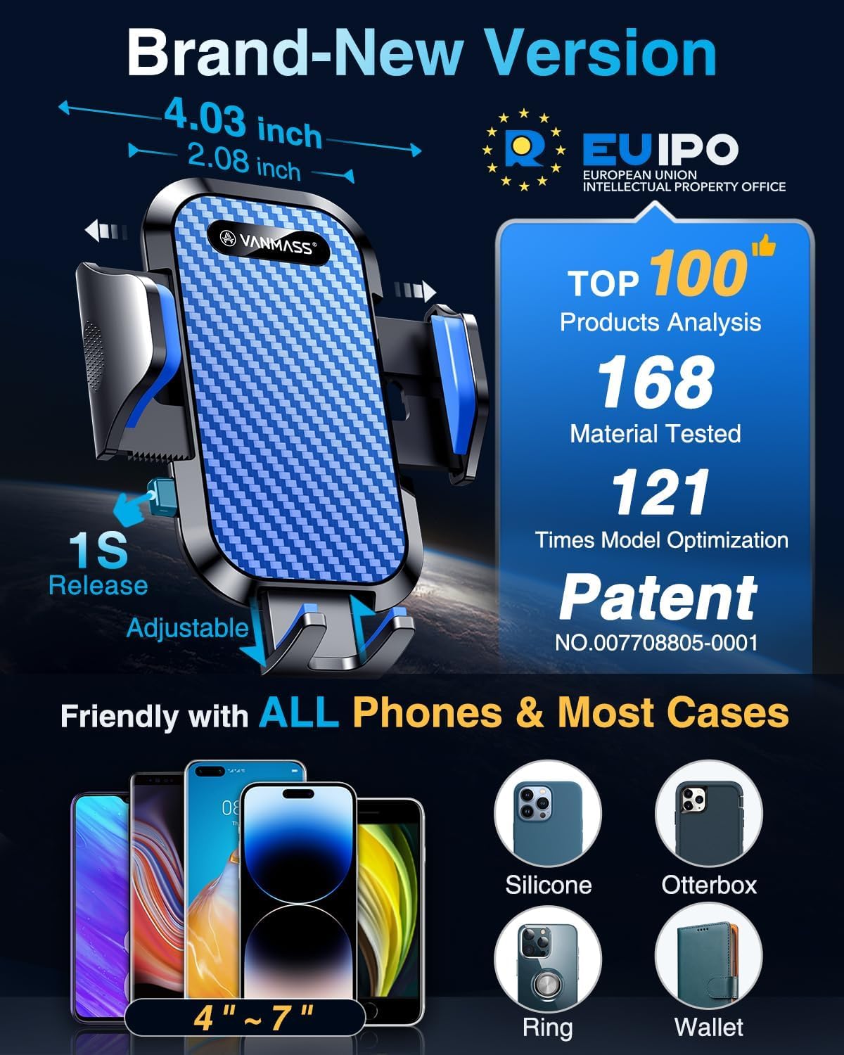 VANMASS Car Phone Holder 2026 Ultimate Military-Grade Strongest Suction & Clip Windshield Dashboard【Newest Best Strongest】 Cell Phone Automotive Dash Gauge Accents for iPhone 18 Pro Max 17 16 15 14