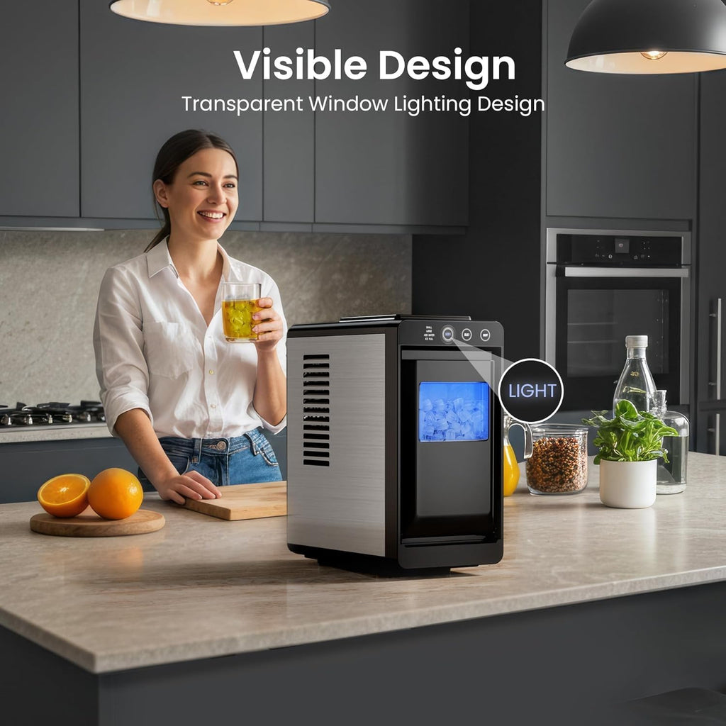 Kismile Portable Countertop Ice Maker, 26lbs/Day, Self-Cleaning, Black