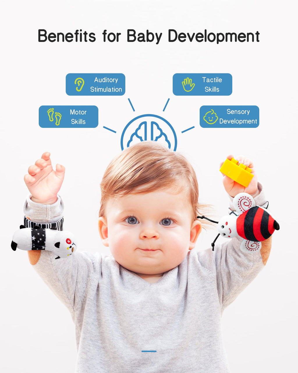 Infinno Wrist Rattles and Foot Finder Socks Set, Baby Toys for 0-12 Months