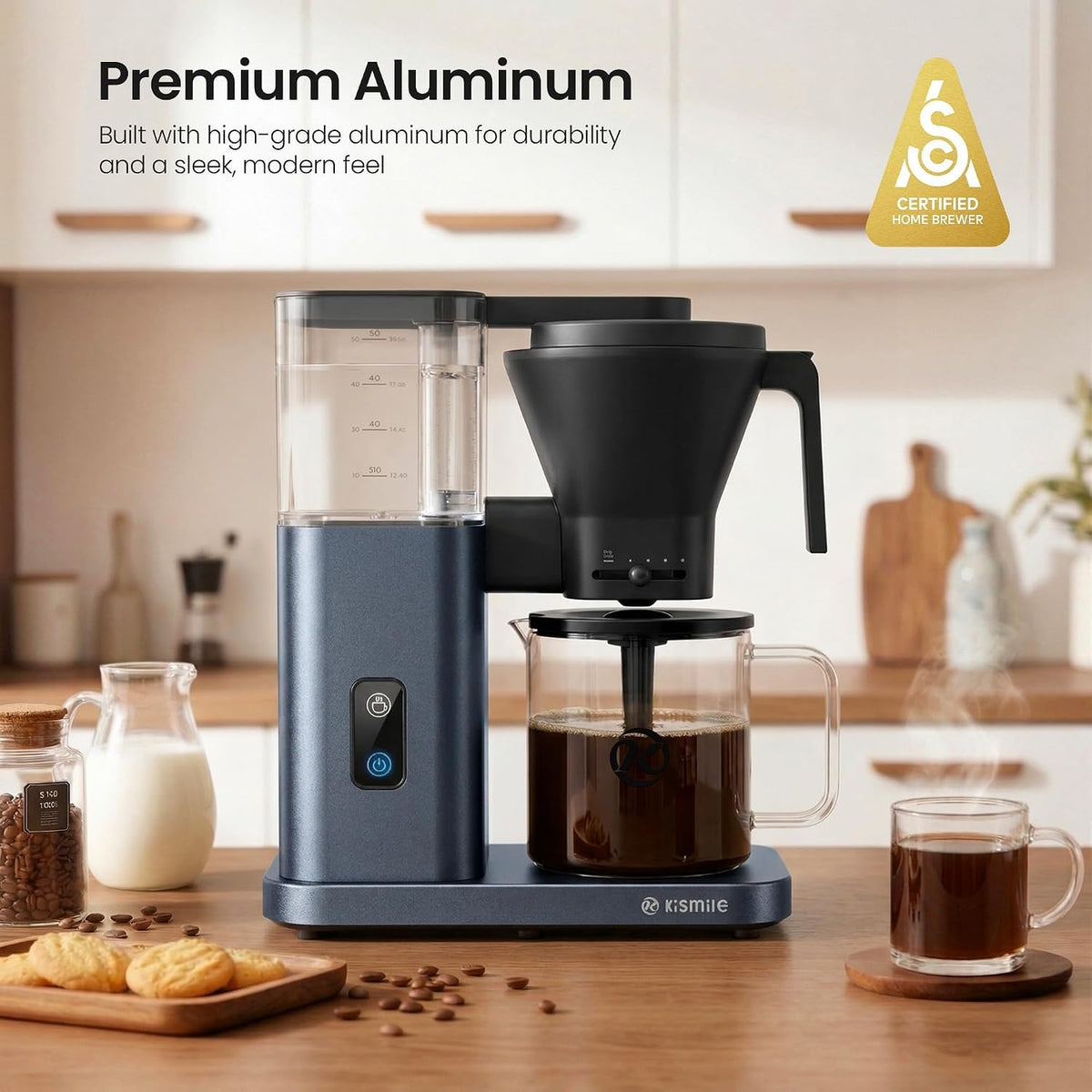 Kismile SCA-Certified 8-Cup Drip Coffee Maker with Pour-Over Control