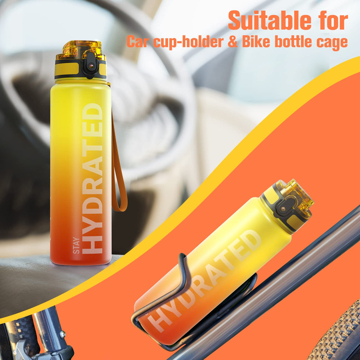 Sahara Sailor Water Bottle 32oz, Tritan Sports Bottle with Time Marker