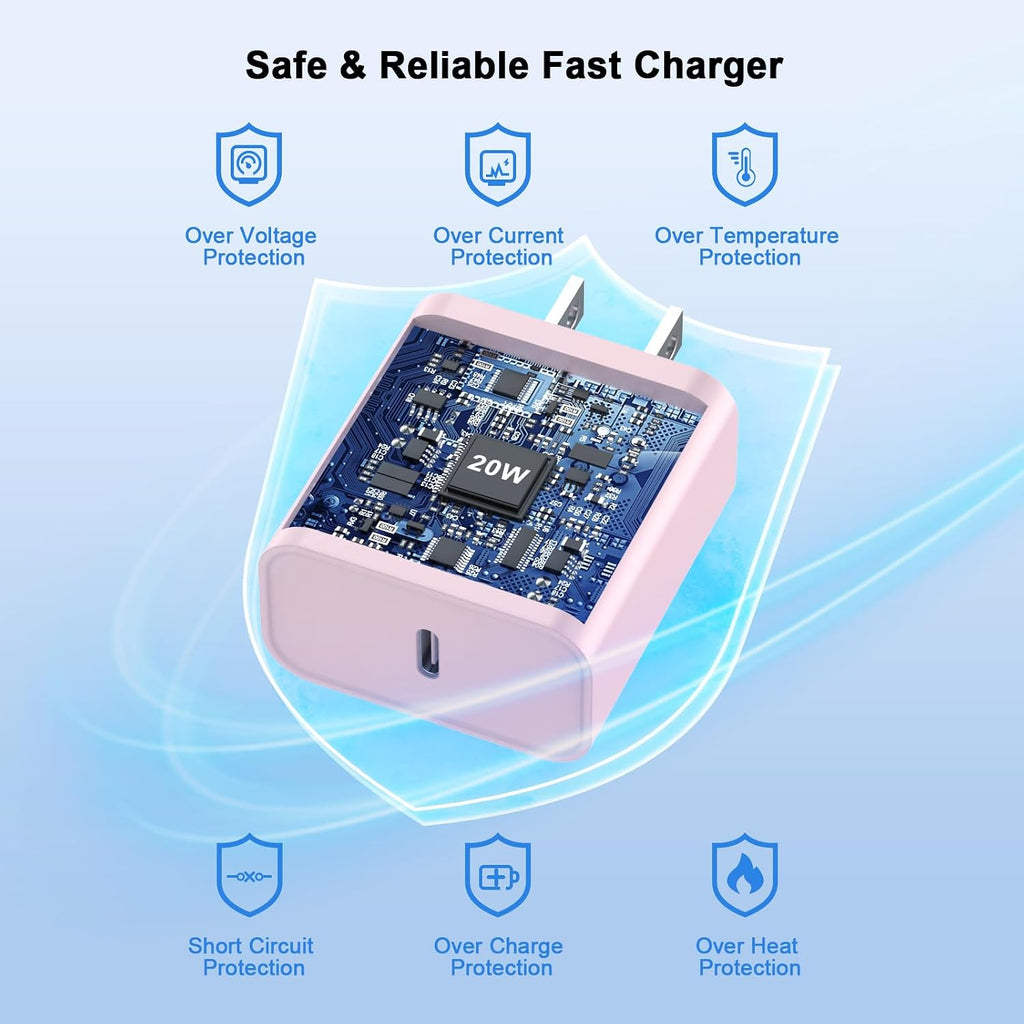 iPhone 18 17 16 15 Charger Fast Charging 10FT 20W USB C Charger Block Cable