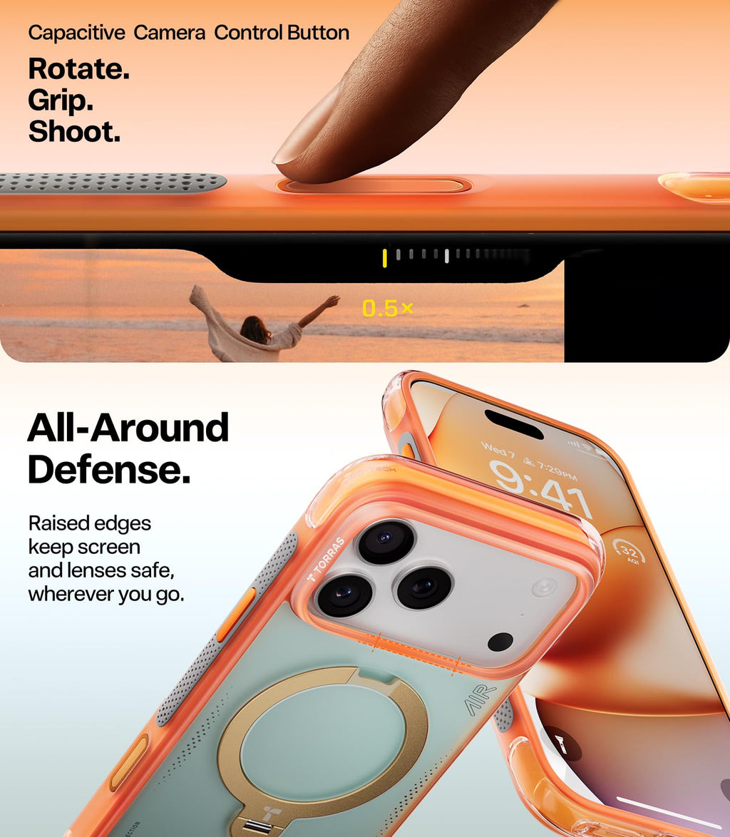 TORRAS Ostand Q3 Air for iPhone 15 Pro Max Case with Stand, Shockproof