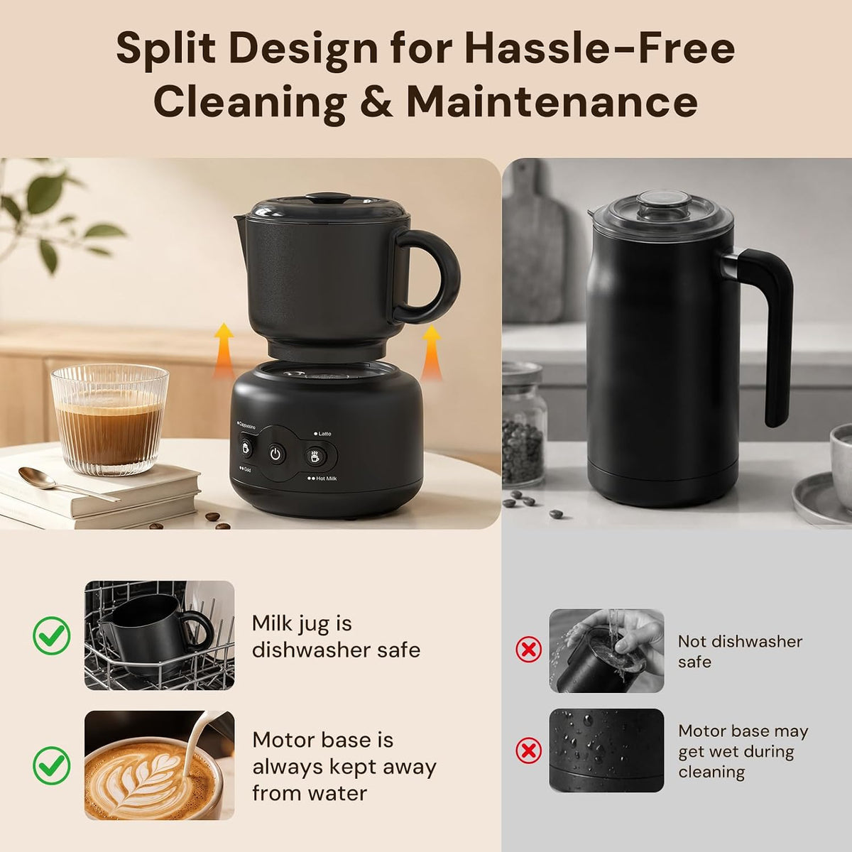 Kismile 4-in-1 Electric Milk Frother, Automatic Milk Frother with Spout