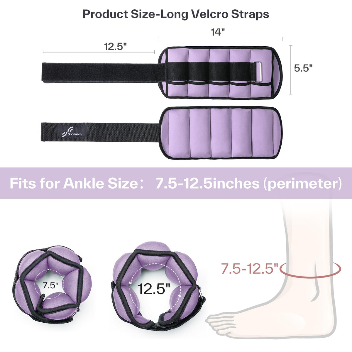 Sportneer Adjustable Ankle Weights, 2-10 lb per Pair, Removable Weights