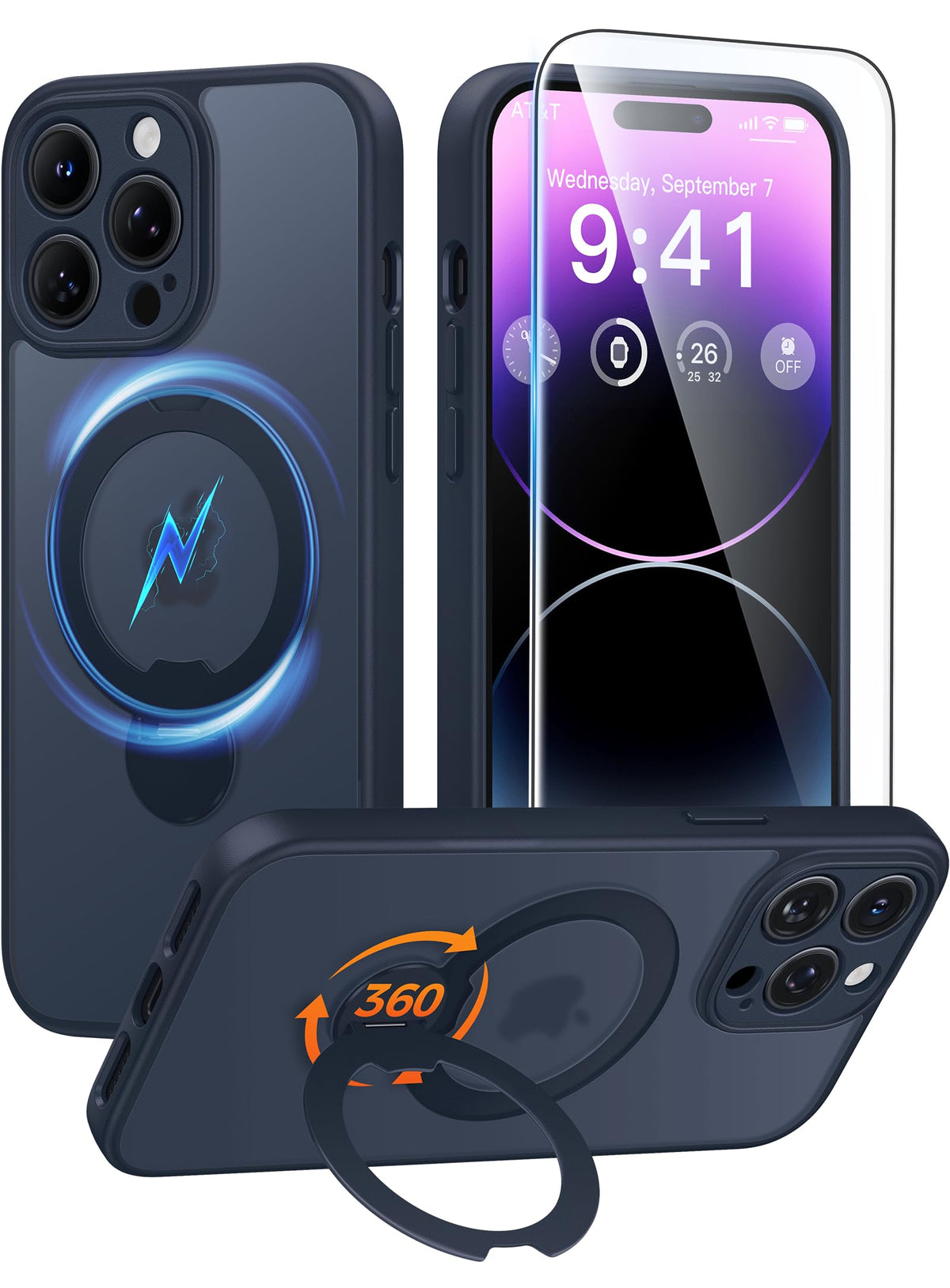 FNTCASE for Samsung Galaxy Z Fold 7 Case with 360 Spin Magnetic Stand Black