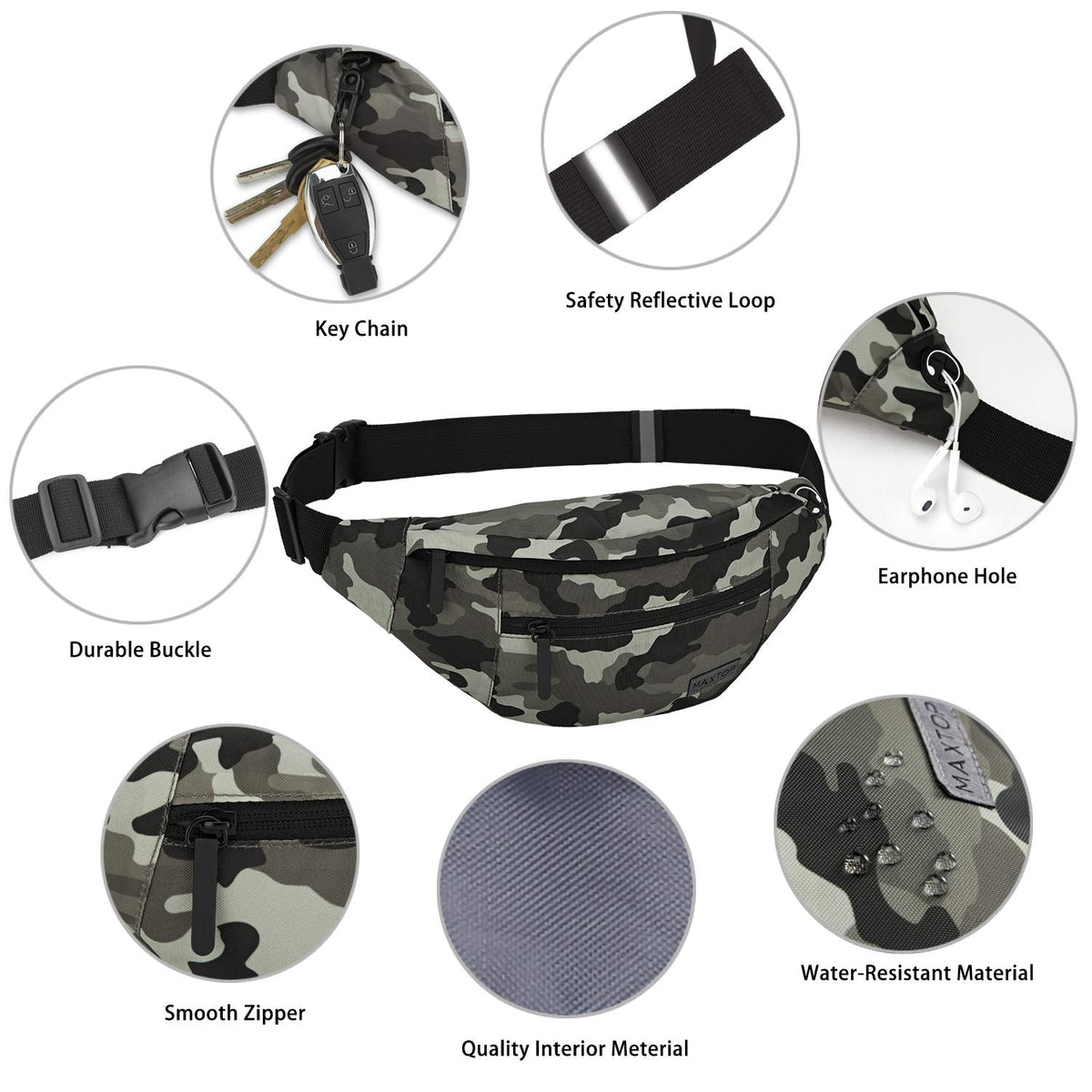 MAXTOP Large Fanny Pack for Women Men Crossbody Bag with 4-Zipper Pockets