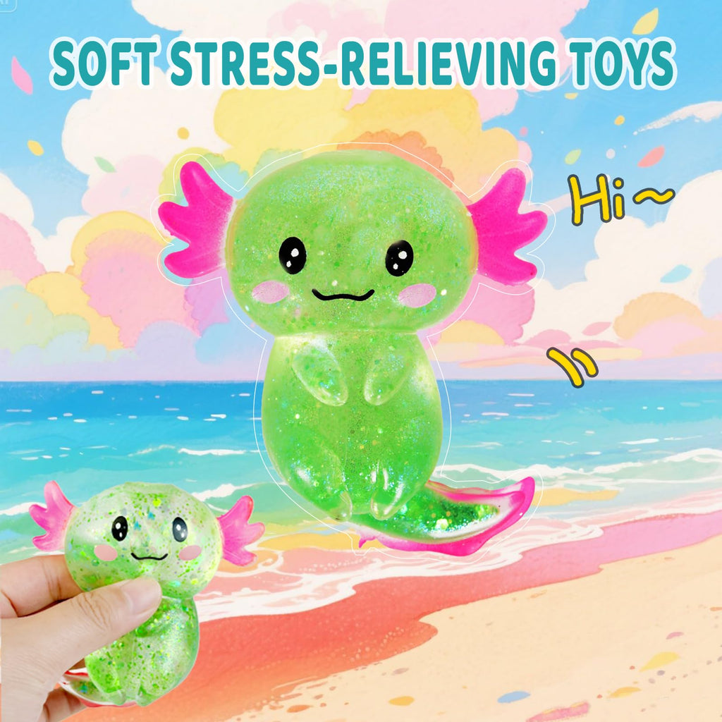 Axolotl Squishy Toy Squeeze Stress Relief Fidget Sensory Toy for Kids Adults, Cute Handheld Stress Ball for Anxiety and Focus, Purple Big Ears(Pink)