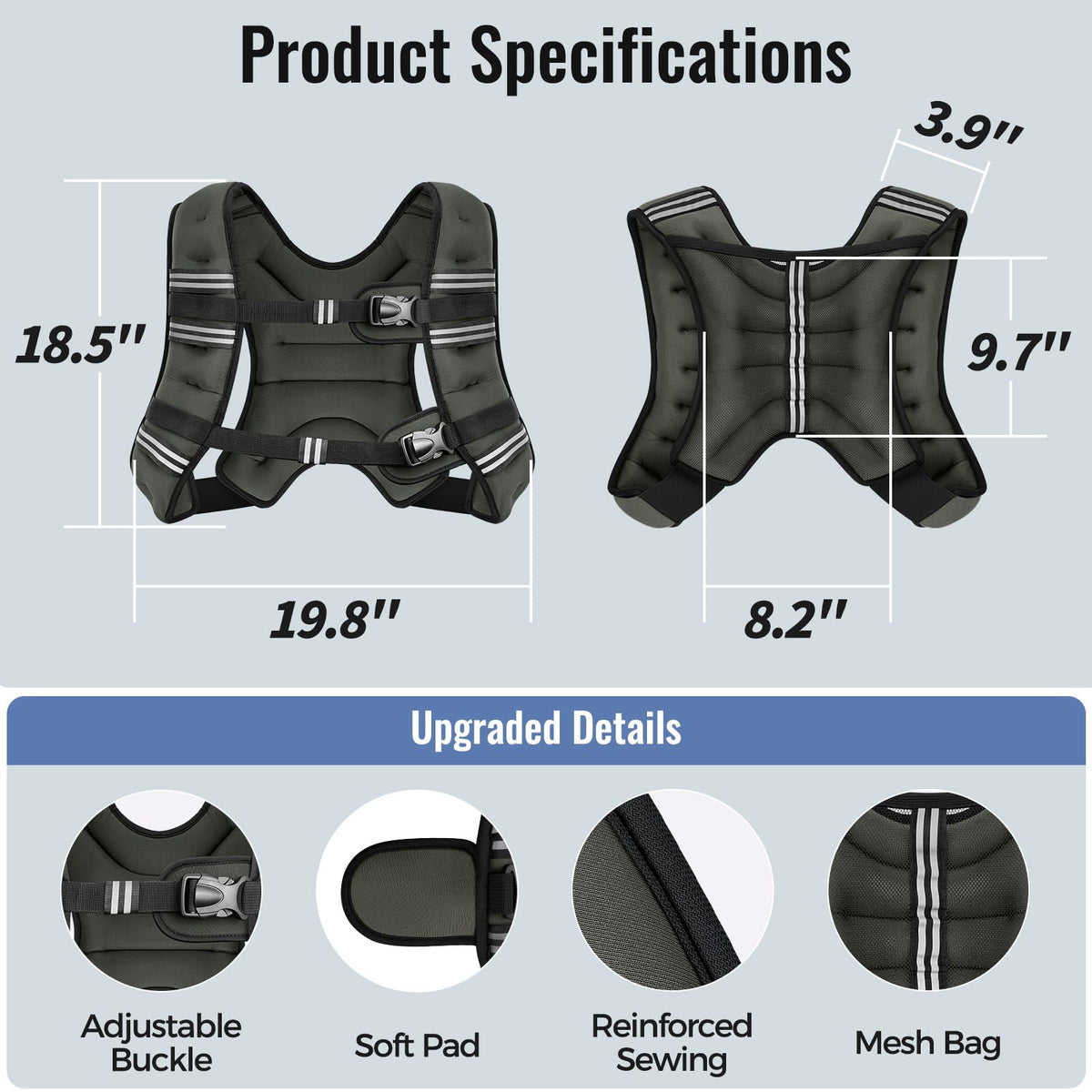 Zeerun Weighted Vest, 6/8/10/12/15/18/20/24/30LB for Men Women