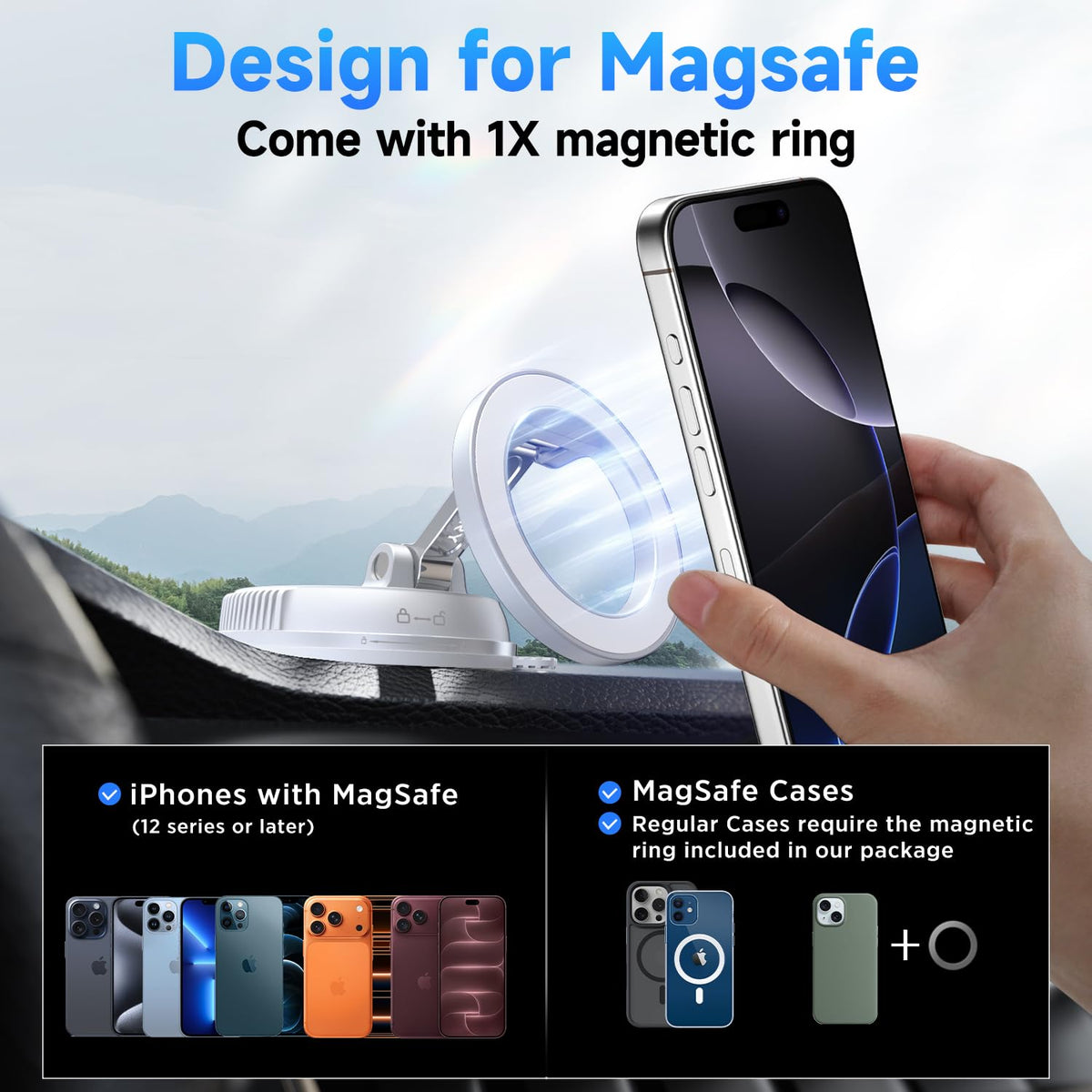 Compact Foldable Car Phone Holder for Magsafe [78+LBS Strongest Suction & 2400gf Strongest Magnetic] 360° Adjustable Car Phone Mount, Phone Holders for Your Car for iPhone 18-12 Pro Max (Carbon Fiber)