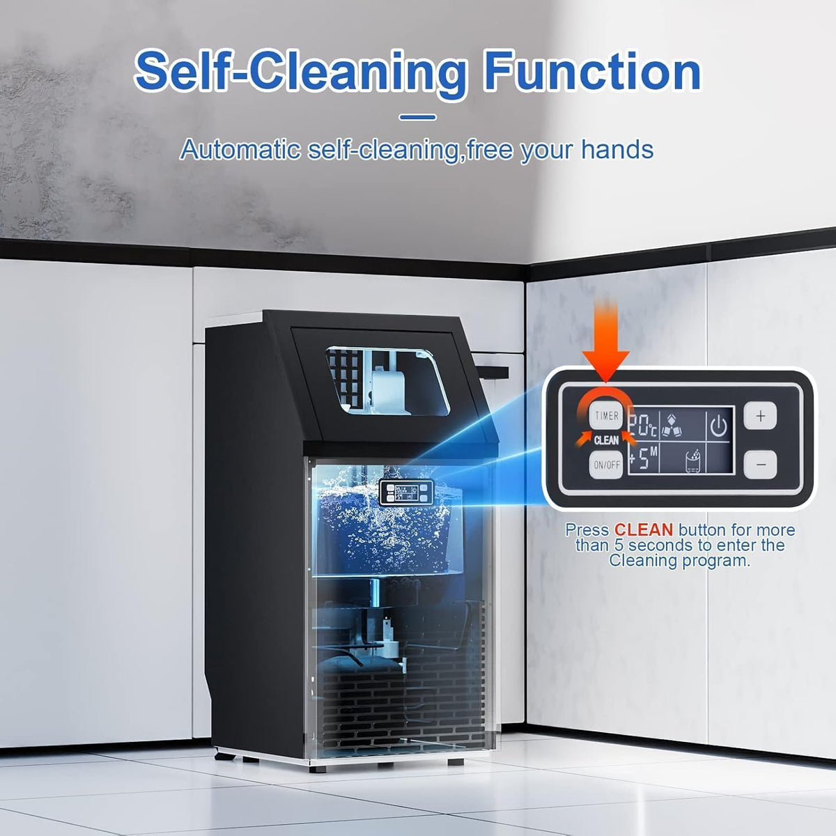 Kismile Commercial Ice Maker 100lbs/Day with 33lbs Storage