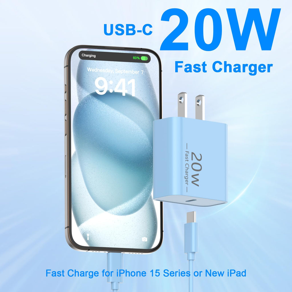 iPhone 18 17 16 15 Charger Fast Charging 10FT 20W USB C Charger Block Cable