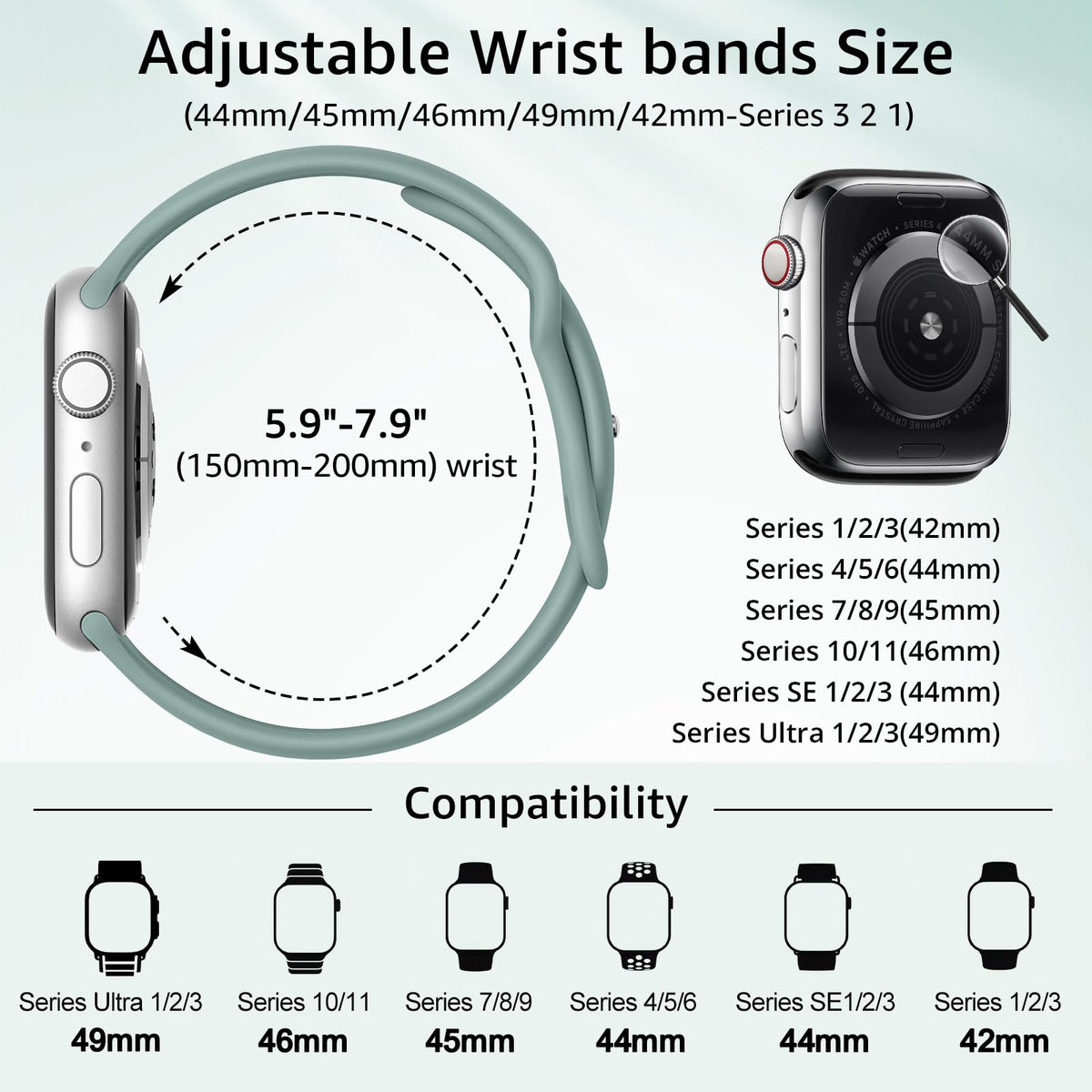 6 Pack Sport Silicone Bands Compatible with Apple Watch Band for Women Men