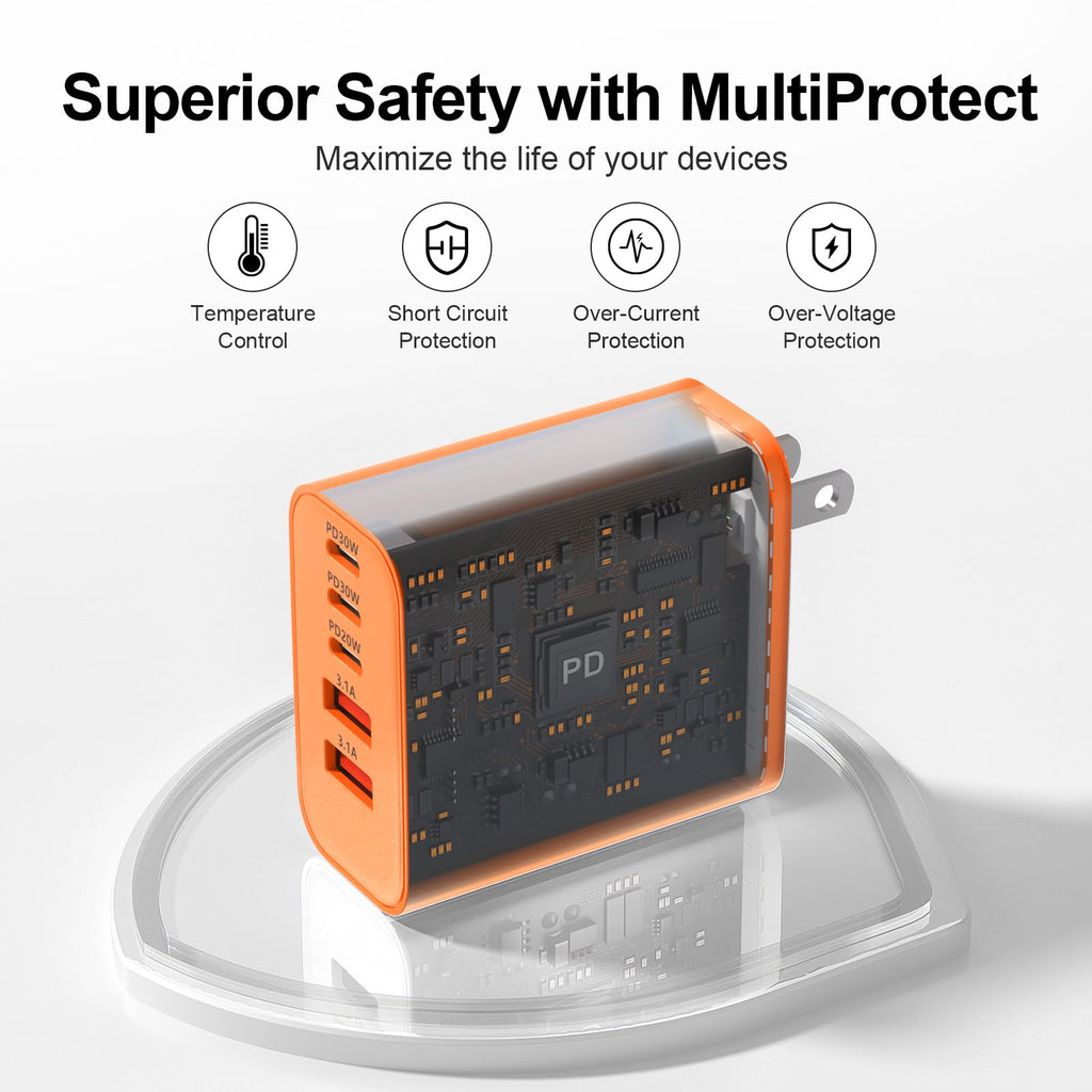 USB C Charger Block, 60W 5-Port Type C Charger Fast Charging Blocks