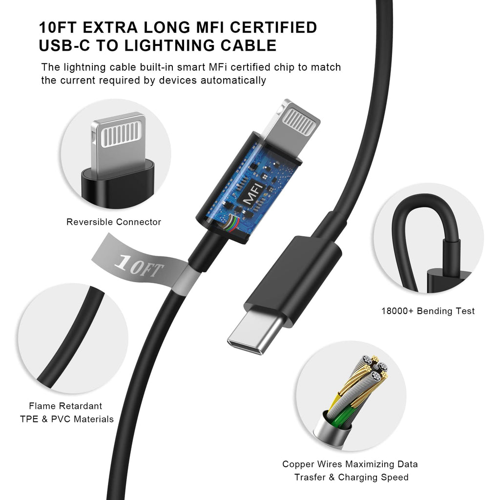 iPhone 18 17 16 15 Charger Fast Charging 10FT 20W USB C Charger Block Cable