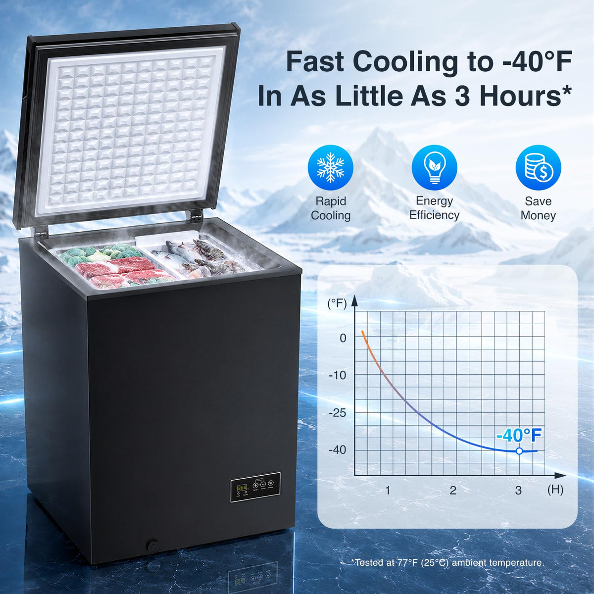 Kismile 3.5 Cu.Ft. Compact Chest Deep Freezer, Top-Opening Design
