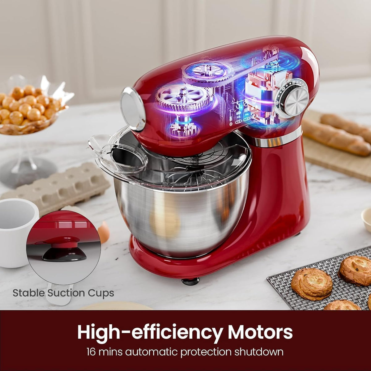 Kismile 5.5QT 12-Speed Electric Stand Mixer, Tilt Head Kitchen Mixer, Red