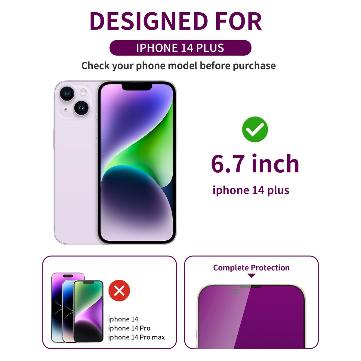 2 Pack Privacy Screen Protector for iPhone 14 Pro Max Purple