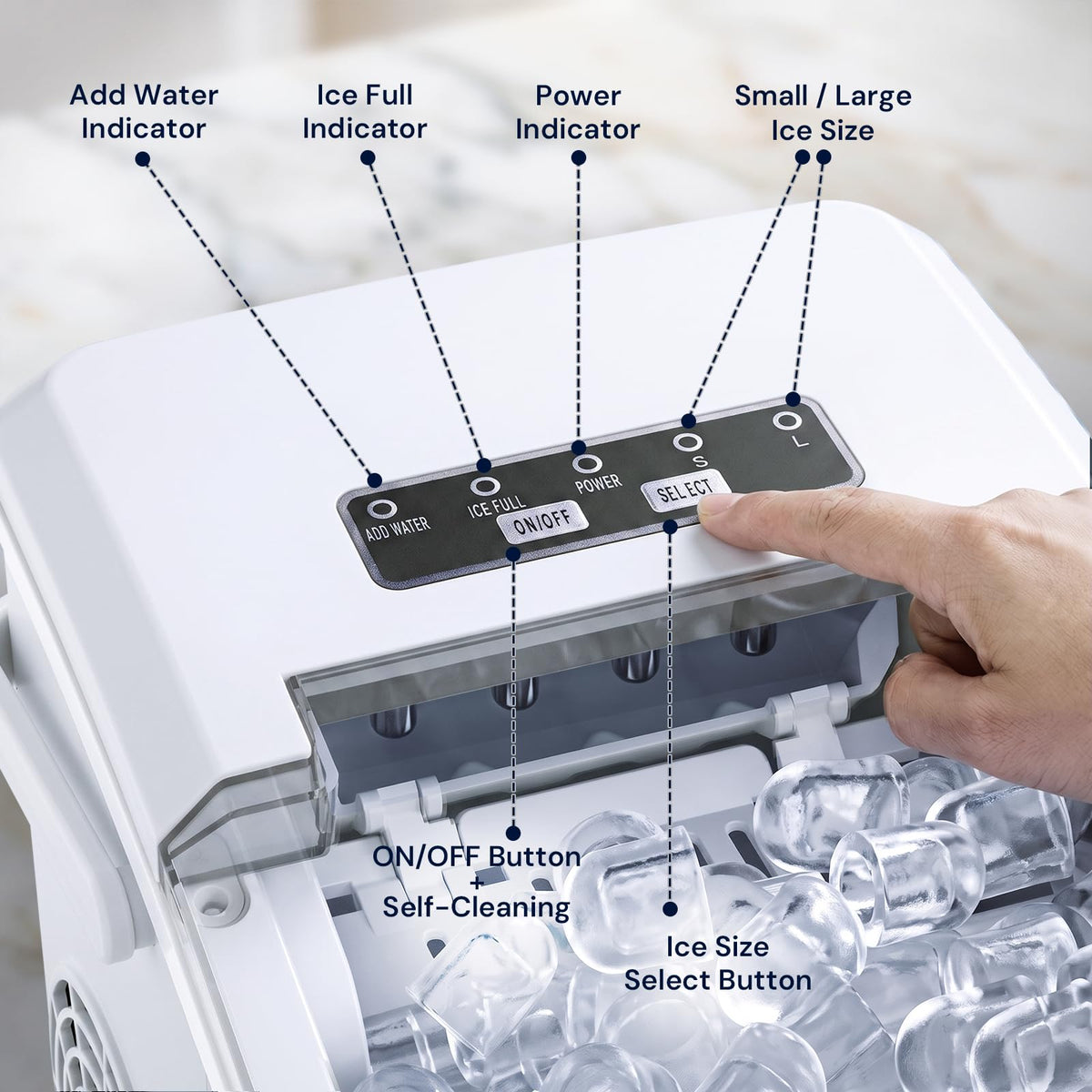 Kismile Countertop Ice Maker Machine, 26Lbs/Day Fastest 6‑Min Ice, Black