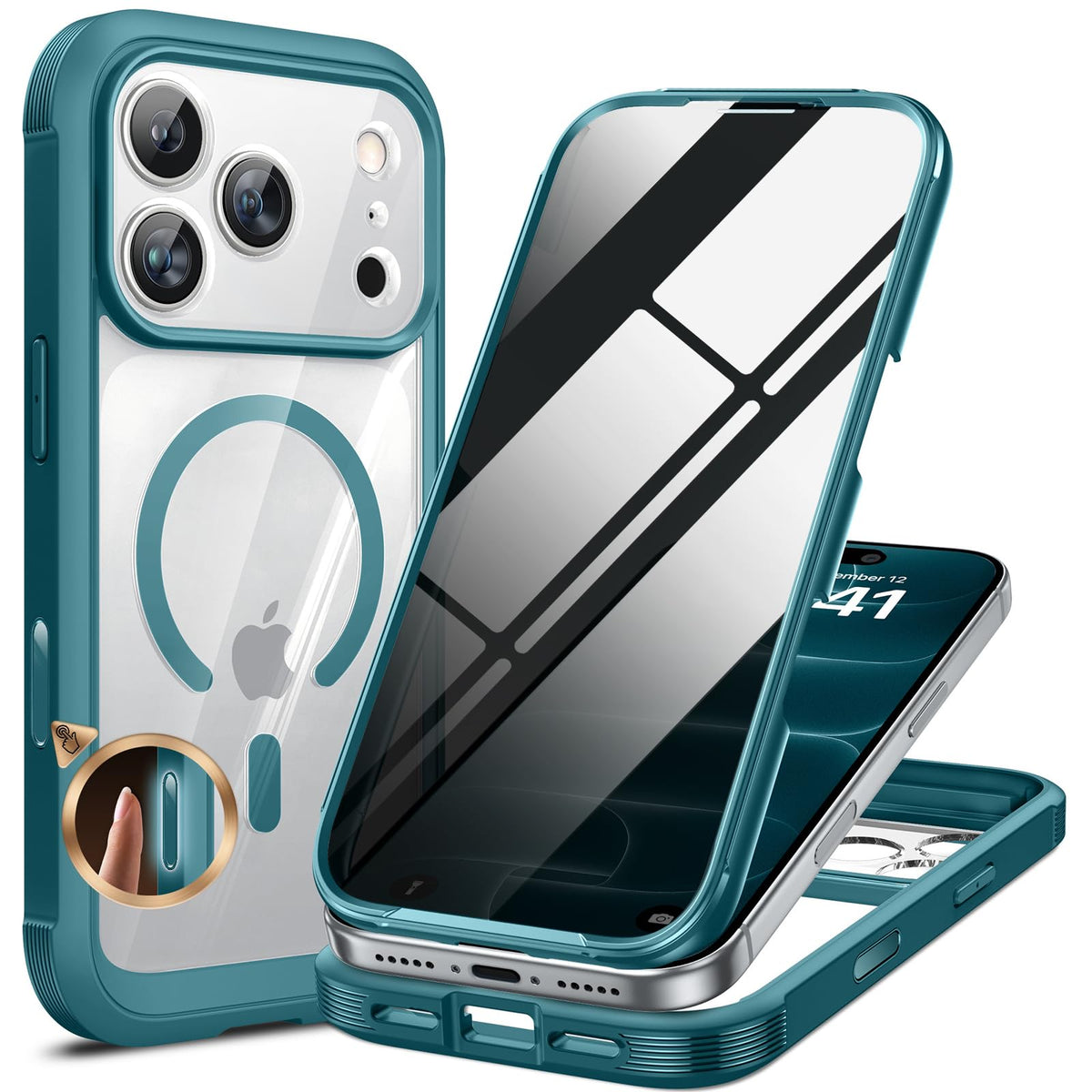 Miracase for iPhone 15 Pro Case 6.1'',with Private Screen Protector,Black