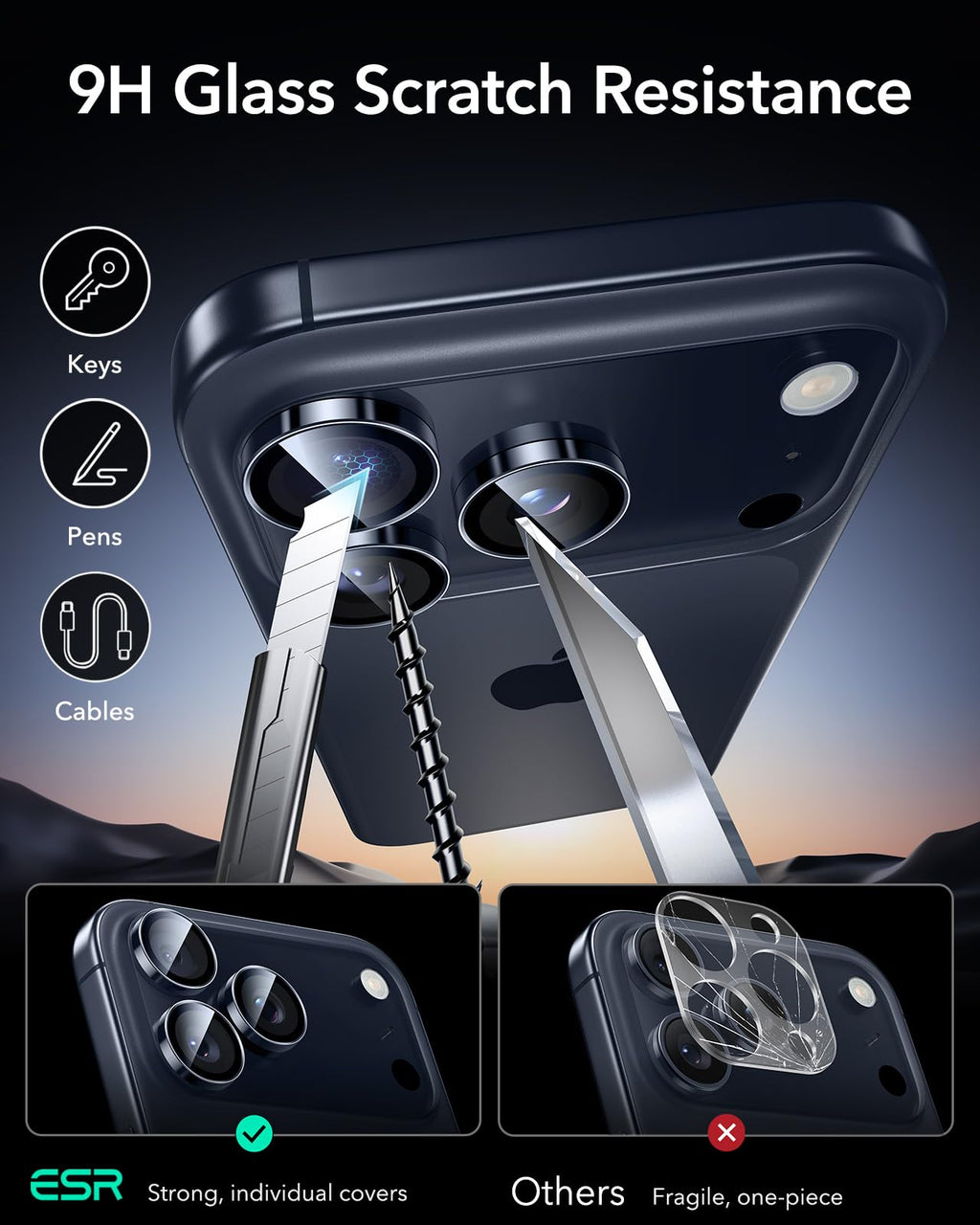 ESR for iPhone Duo Camera Lens Protector, 2 Pack, Black