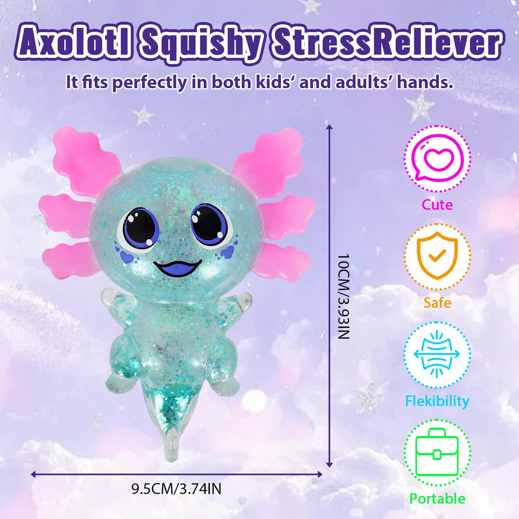 Axolotl Squishy Toy Squeeze Stress Relief Fidget Sensory Toy for Kids Adults, Cute Handheld Stress Ball for Anxiety and Focus, Purple Big Ears(Pink)