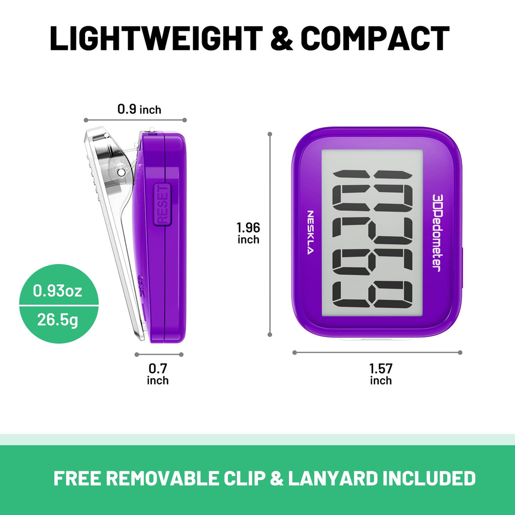 3D Pedometer, Simple Step Counter with Large LCD Display for Walking
