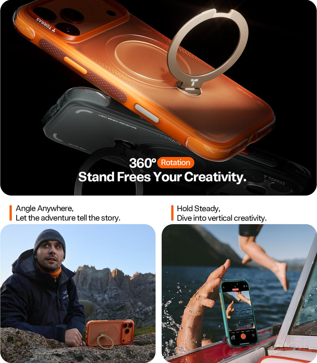 TORRAS Ostand Q3 Air for iPhone 15 Pro Max Case with Stand, Shockproof