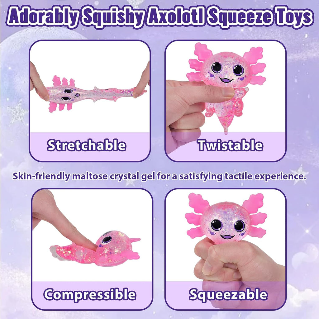 Axolotl Squishy Toy Squeeze Stress Relief Fidget Sensory Toy for Kids Adults, Cute Handheld Stress Ball for Anxiety and Focus, Purple Big Ears(Pink)
