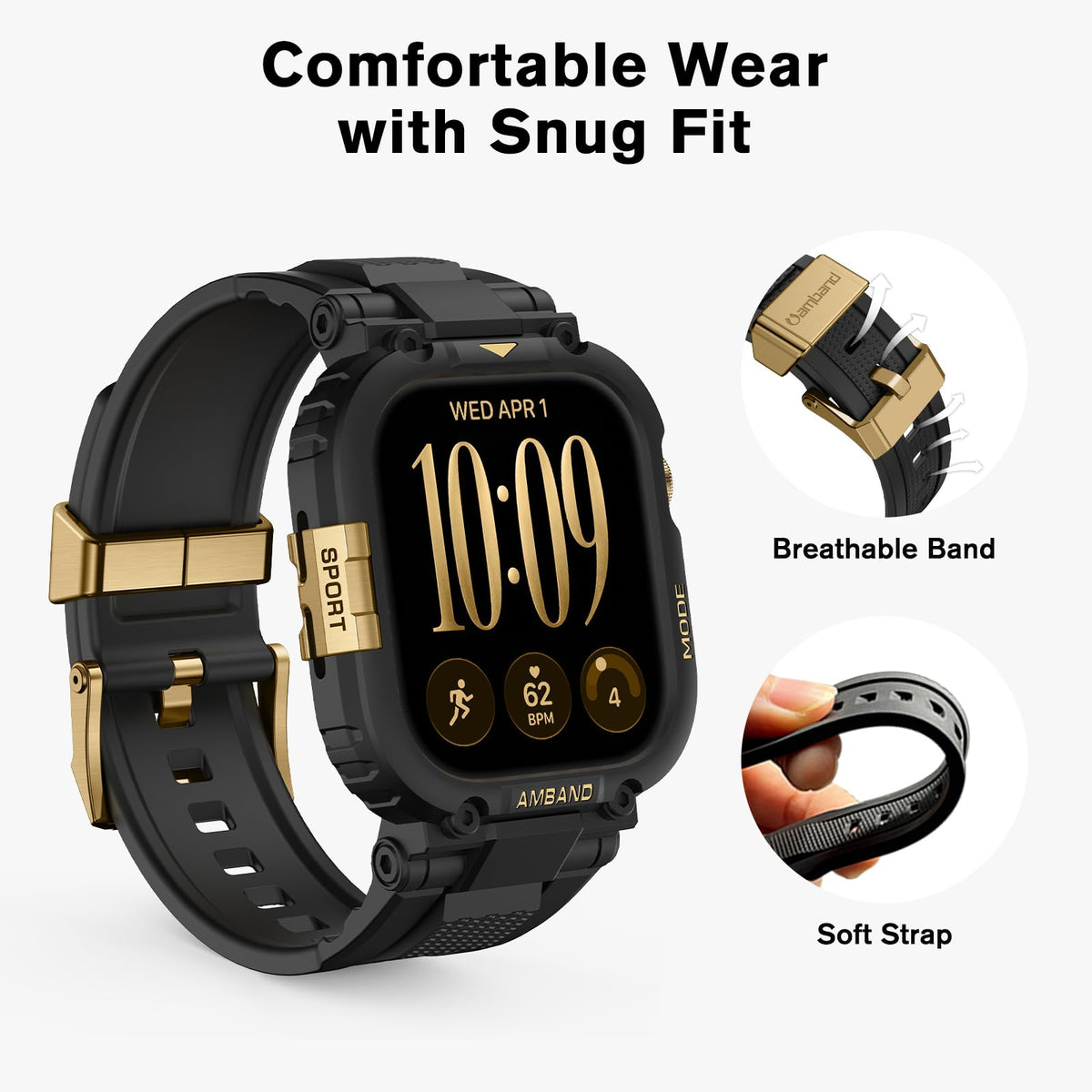 amBand Bands Compatible with Apple Watch 9/8/7/6/5/4 & SE 3/2/1 45mm/44mm Case for Men, M1 Sport Series Rugged Case Protective Cover for iWatch SE3/SE2/6/SE/5/4 44/45 mm Men Black