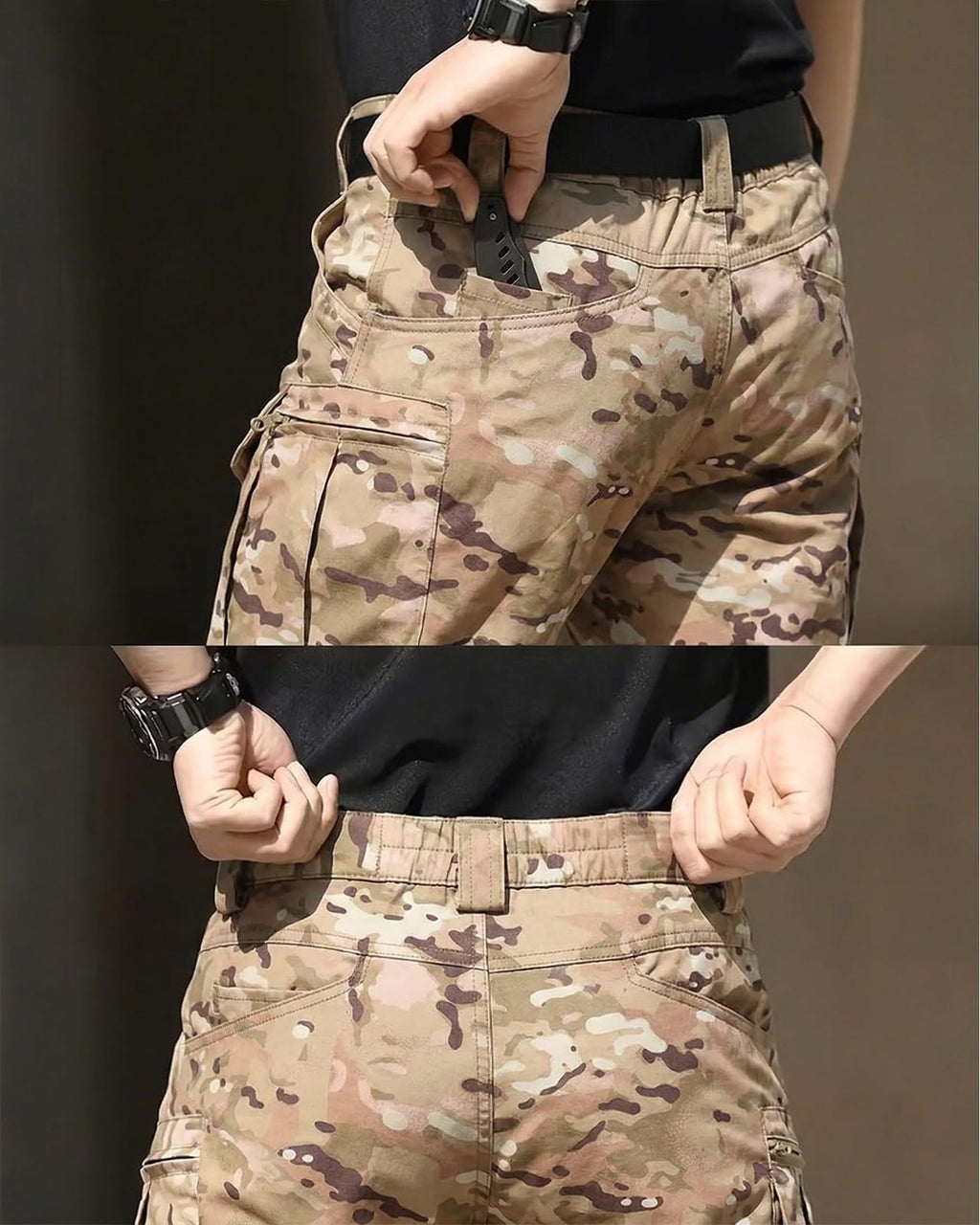 Men's Tactical Pants Stretch Waterproof Fabric Durable Cargo Pants for Hiking Casual Work Multi Pockets (No Belt)