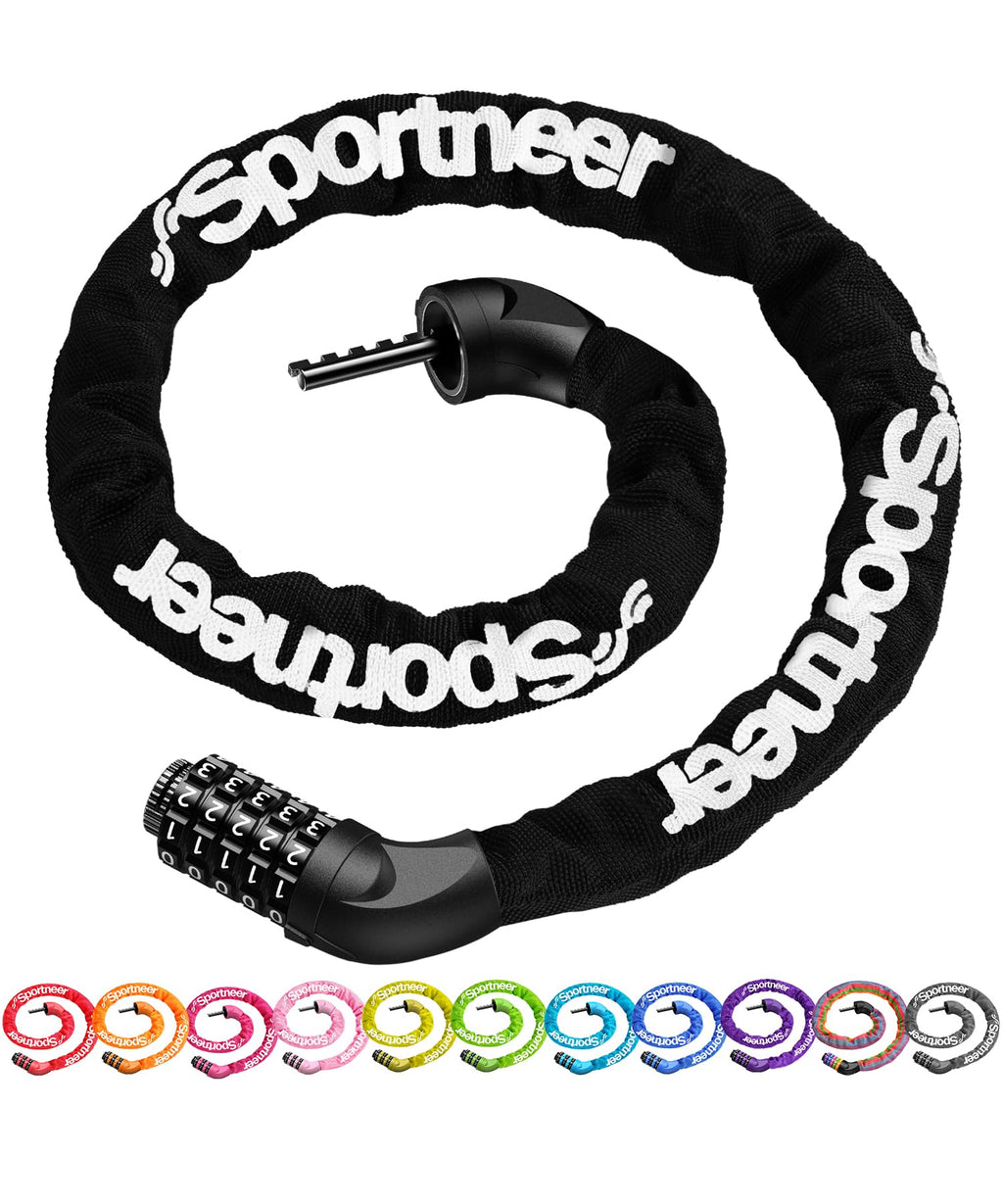 Sportneer Bike Lock: 5 Digit Combination High Security Anti Theft Bike Chain Lock - 3.2/3.6/4ft Heavy Duty Keyless Bicycle Lock for Bike, Motorcycle, Scooter, Door & Gate - 4/6mm Thick, Easy to Use