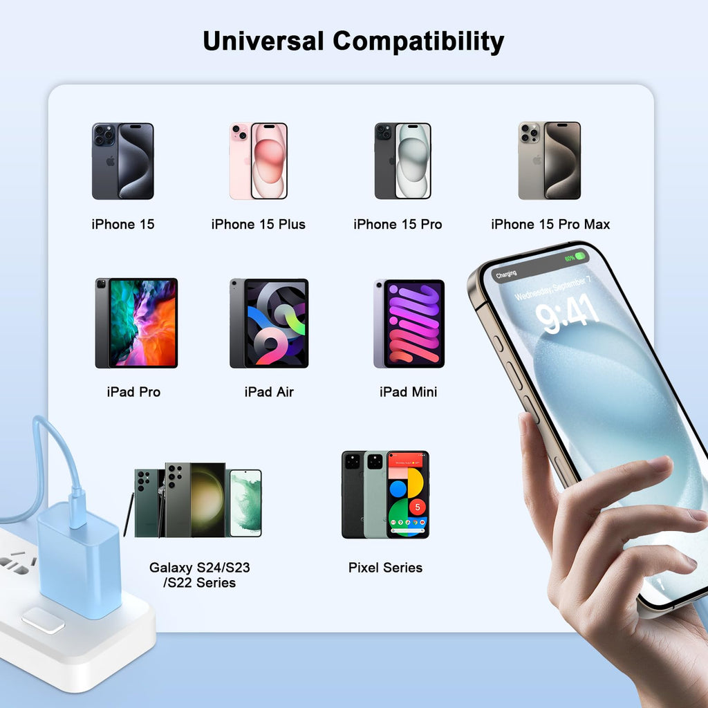 iPhone 18 17 16 15 Charger Fast Charging 10FT 20W USB C Charger Block Cable