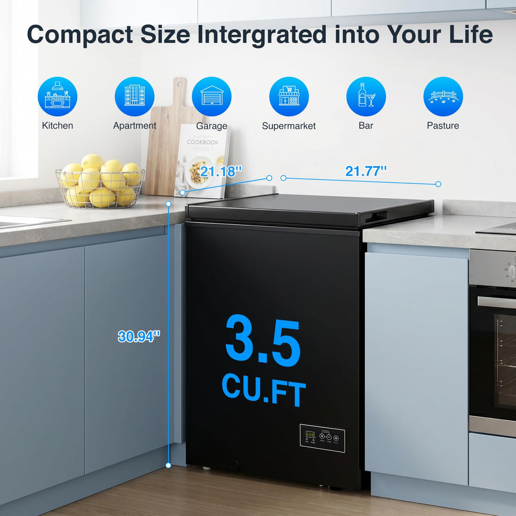 Kismile 3.5 Cu.Ft. Compact Chest Deep Freezer, Top-Opening Design