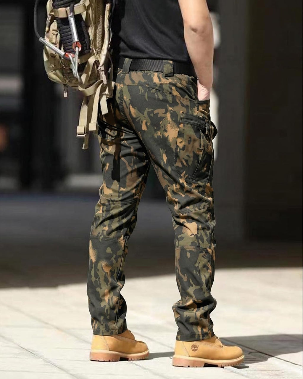 Men's Tactical Pants Stretch Waterproof Fabric Durable Cargo Pants for Hiking Casual Work Multi Pockets (No Belt)