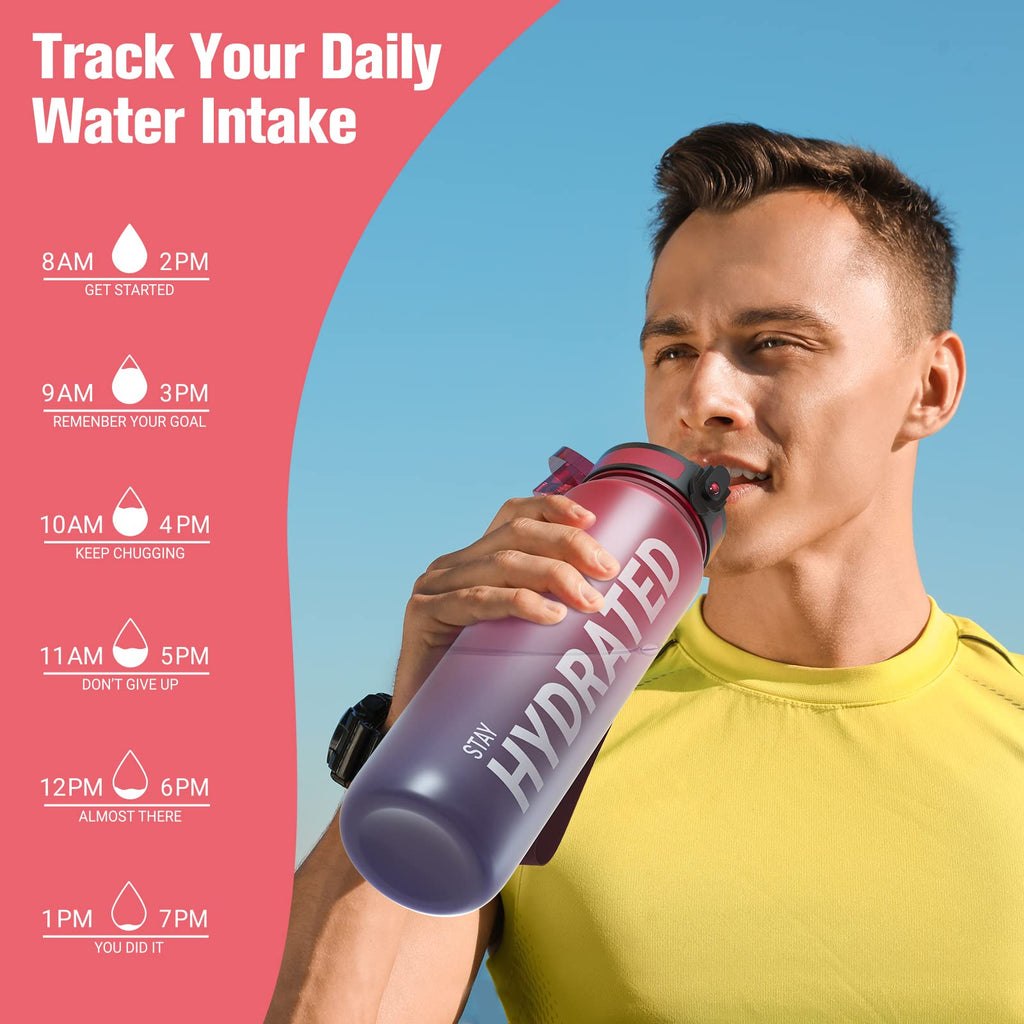 Sahara Sailor Water Bottle 32oz, Tritan Sports Bottle with Time Marker