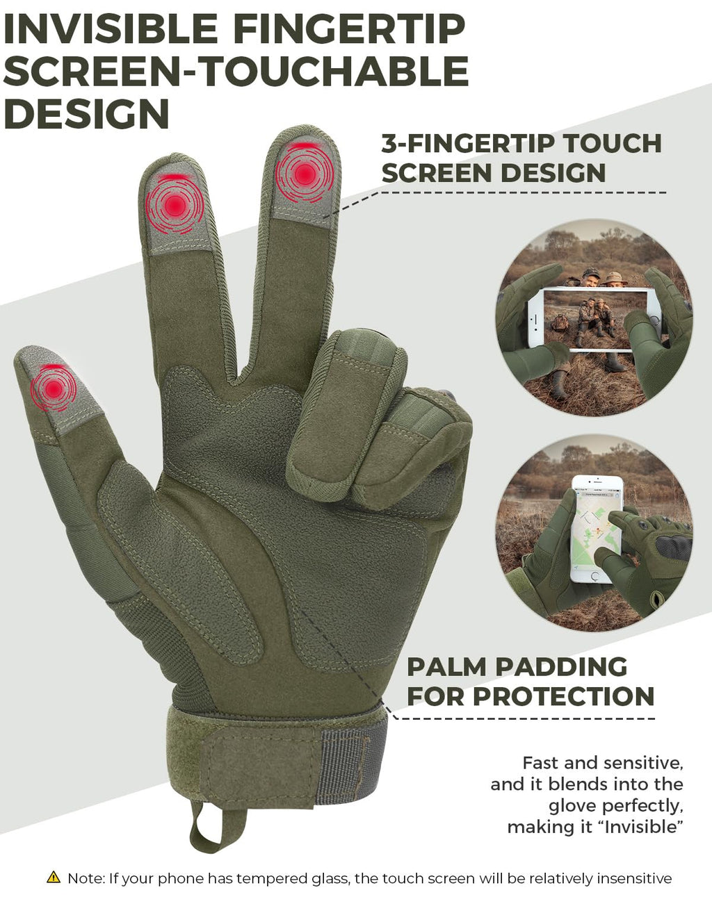 KEMIMOTO Tactical Gloves for Men, Touchscreen Motorcycle Gloves with Hard Shell & Palm Padding for Sports Motorcycle Cycling Tactical Airsoft Paintball Hunting Hiking