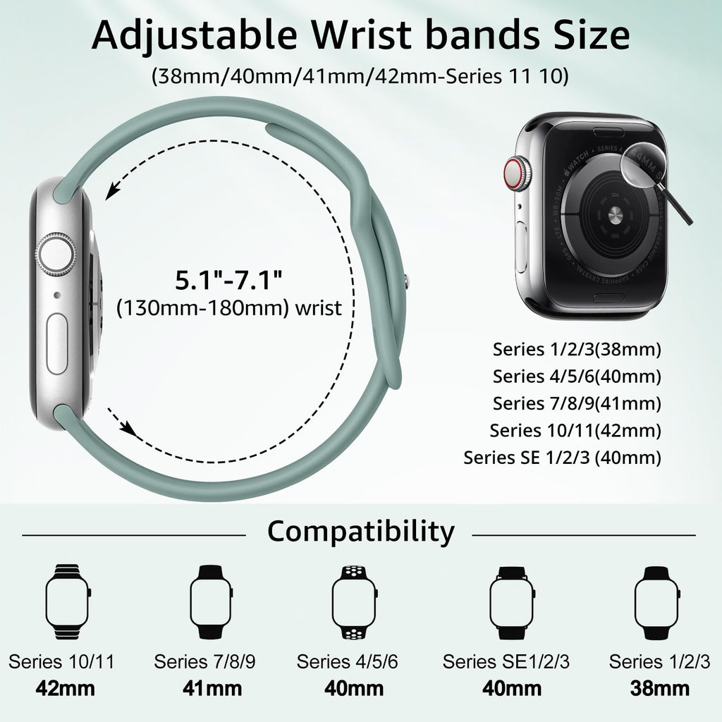 6 Pack Sport Silicone Bands Compatible with Apple Watch Band for Women Men