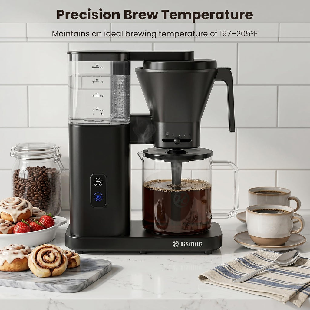 Kismile SCA Certified 8-Cup Coffee Maker, 6-Min Quick Brew, Hot & Cold Brew Coffee Machine, Adjustable Flow Control, Magnetic Anti-Drip, Keep Warm, DIY Manual Mode, Dishwasher Safe, Olive Green