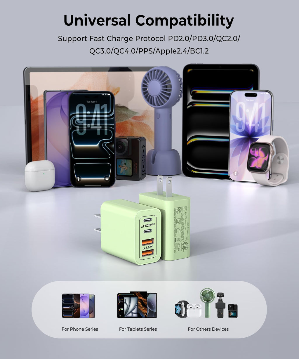 [2-Pack] USB C Wall Charger, 40W Type C Charger Fast Charging Blocks