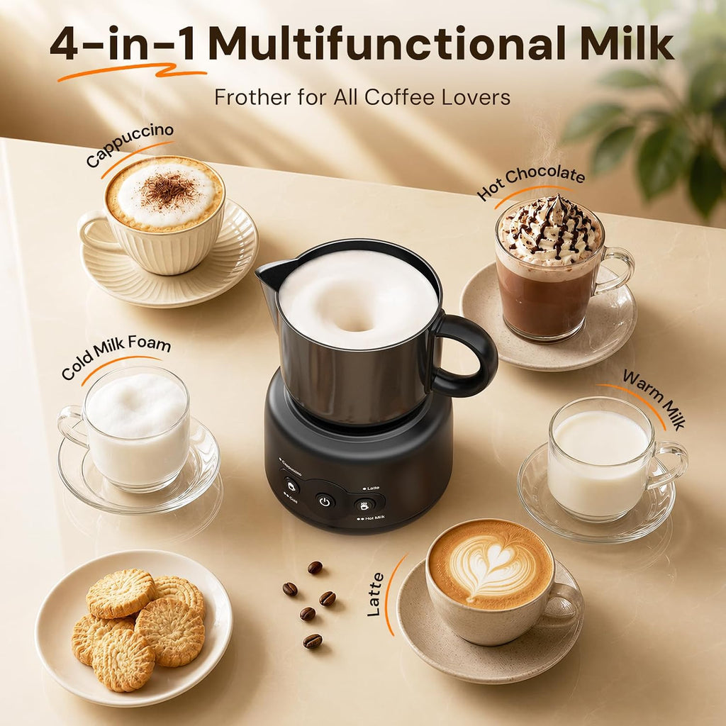 Kismile 4-in-1 Electric Milk Frother, Automatic Milk Frother with Spout