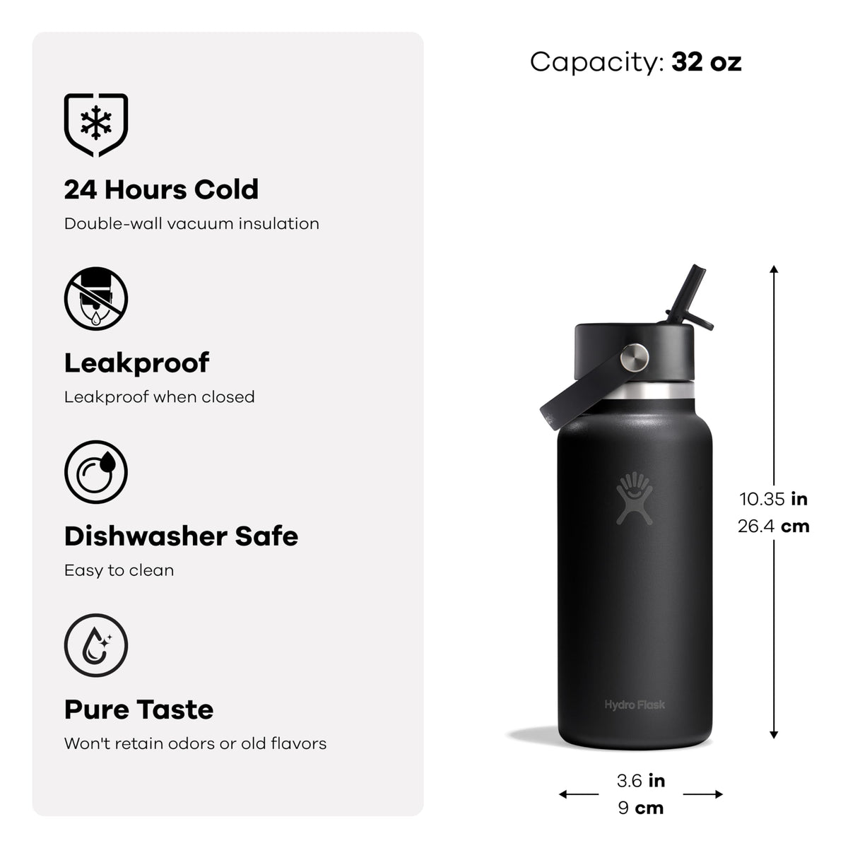 Hydro Flask Water Bottle - Insulated Stainless Steel - Wide Straw Lid, Non Spill, Leakproof in 24 Oz Harbor Blue