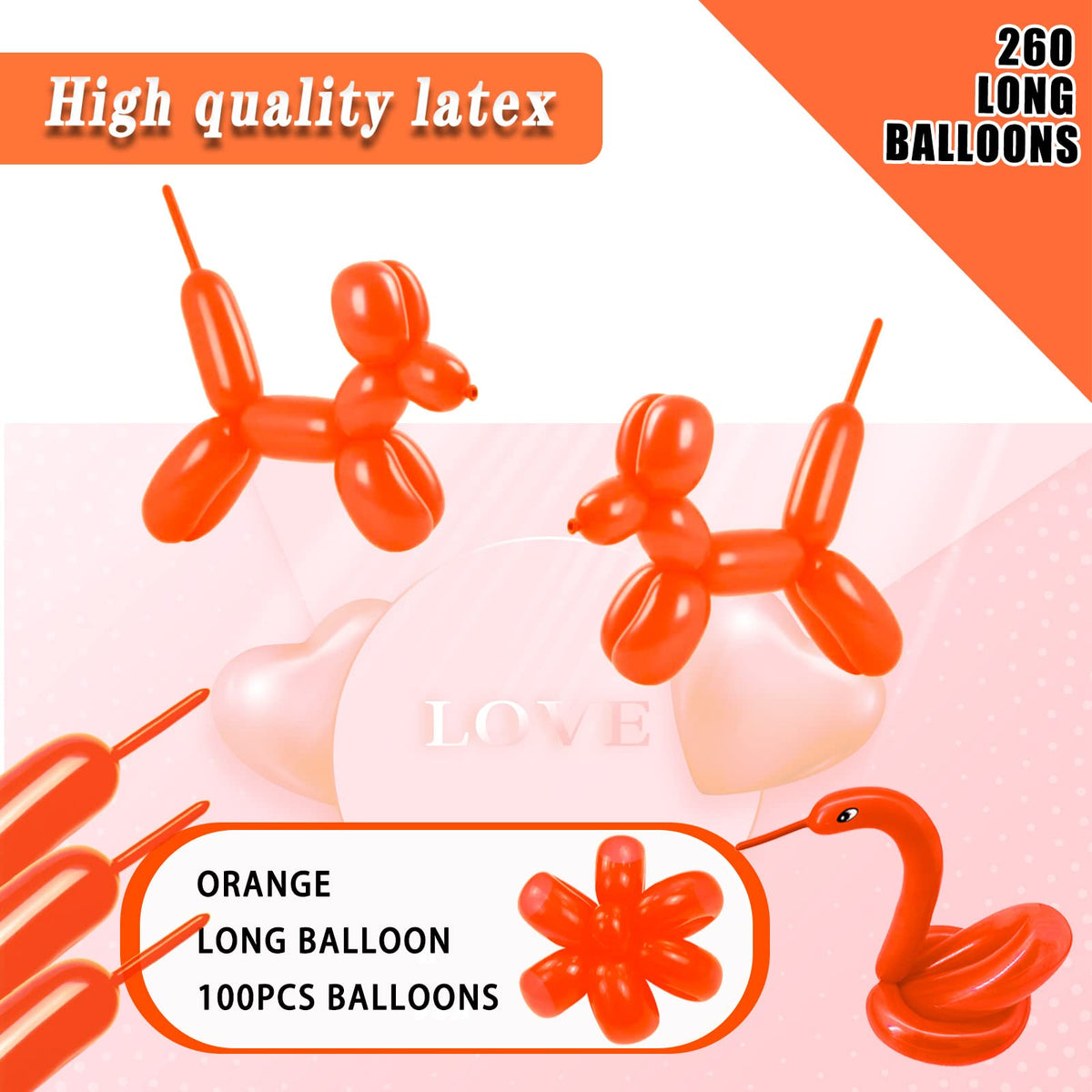 ASIYUHY 260 Balloons Clear Long Balloons 100 Pack Twisting Animal Balloon