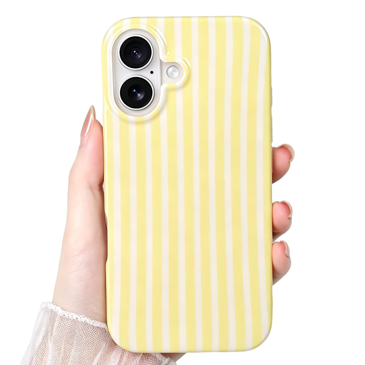 Cute Striped Case for iPhone 12 Pro Max 6.7",Pink/Yellow